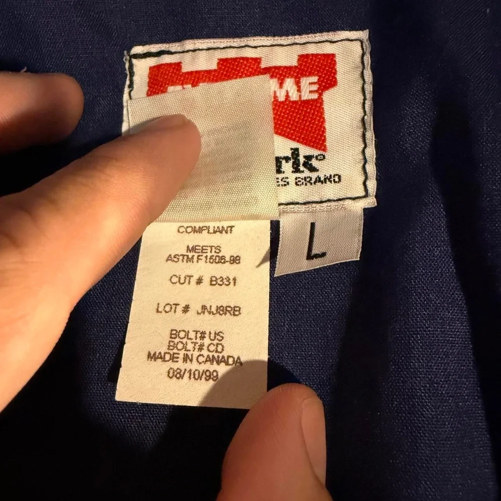 Vintage 1999 Bulwark Extreme FR Nomex Protective Work Jacket Mens L Blue